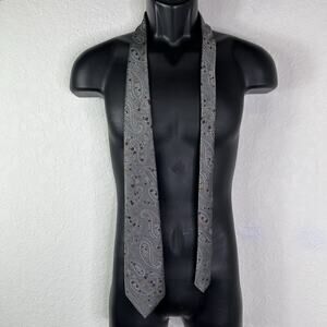 Vintage Oscar de la Renta grey paisley print neck tie, mens neckwear, business